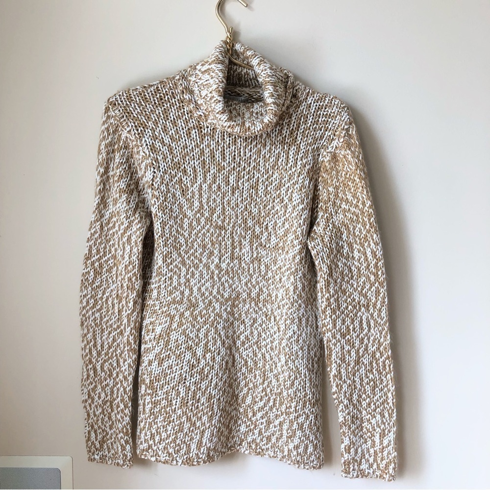 MUSTARD Yellow & Cream Chunky Knit Turtleneck Sweater L